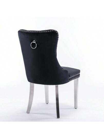 Furniture, Nikki Moderne Collection, High End Upholstered Solid Wood Contemporary Dining Stoel Chrome Stainless Steel Legs Nail Ornament, Set Of 2, Grijs Chrome, DE1701GY view 5