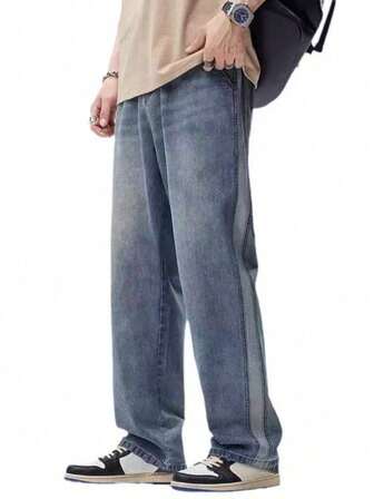 青少年/男童拼色直筒牛仔裤，宽松休闲阔腿裤，春秋新品