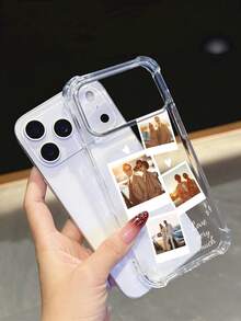 1pc Customized 4-Photo/Text Name Transparent Anti-Drop Phone Case Compatible With IPhone11/12/13/14/15/16/16pro/16plus/16promax/17/17pro/17promax/Air, Pixel 9A/S24/S25ultra/S25plus/S25edge/S25FE/A07/A17, Moto G85, Infinix Hot 50 Pro+ And More, Suitable As Gift For Friends - Clear - View 7