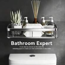 1/2 PC Premium Aluminum Shower Caddy – Rust-Proof Wall Mounted Bathroom Organizer With Towel Hook & Bar, Space-Saving Adhesive Shower Shelf – Diamond-Free Design For Modern Bathroom & Kitchen Storage - Dark Gray 2pcs - View 7