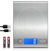 Diyife 15kg Balanza de Cocina USB Recargable, Bascula Digital Cocina, Báscula Digital de Alimentos, Panel de Acero Inoxidable, Pantalla LCD Retroiluminada, 5 Unidades, Función Tara, Baterías Incluidas(Plata) - Multicolor - Ver 2
