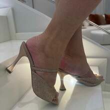 Show Show Women's Patent Leather Sandal With 9.5cm Heel, Cup Top, Comfortable Insole, Black, Marsala, Rose, White - 玫瑰閃粉 - 查看 2