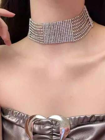 优雅闪亮多层流苏水晶项链，奢华珠宝配饰，适合正式礼服、派对和盛大晚宴