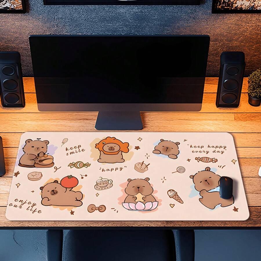 Capybara Cartoon Gaming Mouse Pad, Large XL Extended Keyboard Desk Mat, HD Print Beige Rubber Base, Non-Slip PC Mouse Mat, Desk Accessories For Home & Office - 90x40公分(35.4x15.7吋) - 查看 1