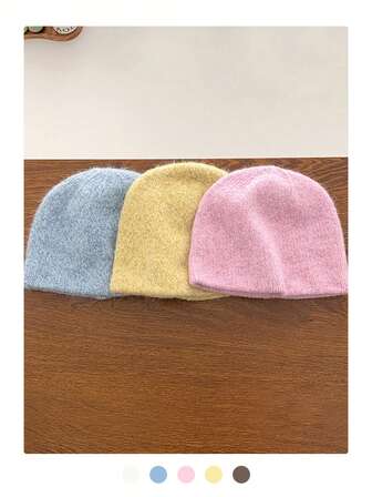 Livfull enfärgad plyschstickad mössa, varm vinterhörselskydd stickad mössa för kvinnor och män vinterkläder