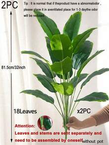 2pcs 81cm Large Artificial Green Plants, Banana Tree, Evergreen Leaves, Tropical Fake Palm Branches, Plastic Strelitzia Leaves, Monstera Leaves, Home Decor, Patio, Garden, Balcony, Wedding Decor, Garden Party, Office Decor, Indoor/Outdoor Use, Pot Not Included (Self-Assembly Required) - Multicolor - View 10