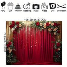 Red & Gold Curtain, Red & White Rose Design Background Cloth, Birthday, Bride, Party Decoration, Portrait Photography Studio Backdrop, Vinyl - Red - View 8