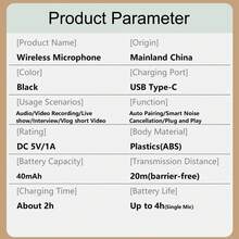 HITOZON 无线领夹式麦克风，兼容、安卓、PC，USB-C接口，迷你麦克风，降噪领夹式麦克风，适用于采访、视频播客、Vlog、教学、会议等场合。 - 默黑 - 查看 5