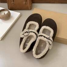 2025 Mocasines de Terciopelo para Mujeres de Invierno, Nuevos Zapatos de Peluche de Suela Gruesa Adecuados para Combinar con Abrigos, Zapatos Planos de Algodón Estilo Pantufla para Mujeres - Amarillo - Ver 10