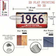 2D Flat, 1pc Vintage "1966" Metal Aluminum Sign - 11. 8"X5. 9" Rustic Wall Decor For Bars, Garages, For Man Caves, Cafes, Living Rooms & Gardens - Durable, No Electricity Needed, Perfect Birthday Or Holiday Gift, Metal Wall Art Decor, Bar Decoration, Distressed Finish, 2D Flat - A - View 3