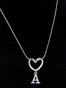 Women's Minimalist Heart & 26 Initials Pendant Necklace - Fashion Versatile Jewelry For Daily Wear & Lover Gift - Silver - View 22