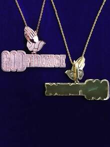 DUBSS 男士镶钻祈祷项链吊坠，5A级立方氧化锆镀金嘻哈风格饰品 - 銀色 - 查看 7