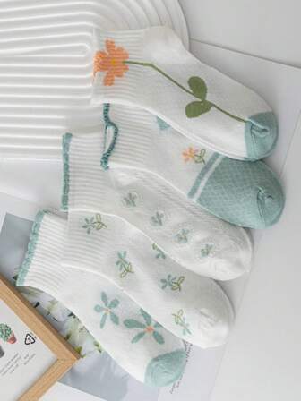 5 Pairs Women's Breathable Mesh Cute Small Fruit Shallow Mouth Ankle Socks, Spring/Summer