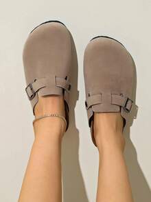 Women's Spring New Round Toe Thick Sole Comfortable Slip-On Casual Fashion Mules - Beige - View 2