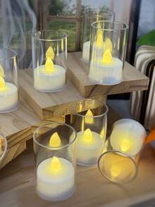 6/12/24pcs Flameless Candle Lights With Timer/Remote Control, LED Tea Lights, Battery Powered, Timed Flameless Votive Candles, Suitable For Home, Wedding, Party, Halloween, Christmas, Dining Table, Holiday Centerpiece Decor - 白色 - 查看 6