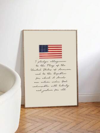 1PC Vintage American Flag Poster - Patriotic Pledge Of Allegiance Printable Wall Decor With Stars, Fourth Of July Decoration, Red White & Blue Printable Art Print For Home, Classroom, Office - Unframed Patriotic Poster, American Flag Decor, Indoor Decoration, Classic Font Design, Timeless Aesthetic