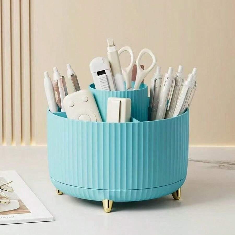 360 Degree Rotating Cosmetics Storage Box -5-Compartment Multifunctional Storage Box, Suitable For Brushes, Lipstick, Skincare Products, And Stationery, Large Capacity Plastic Desktop Pen Hol