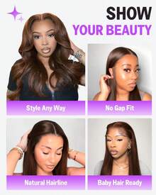 MEGALOOK 巧克力棕色丝滑直发升级版 13x6 三合一™ 无胶假发 - 100% 真人发，带抽绳，18-24 英寸，预拔毛自然发际线，透明蕾丝前假发，180% 密度，无需胶水，预剪耳到耳蕾丝，柔软质感