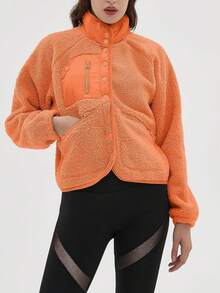 Women's Pellet Fleece Jacket,Soft Fuzzy Long Sleeve Short Winter Coat,Button Down Cozy Plush Outerwear - Orange - View 3