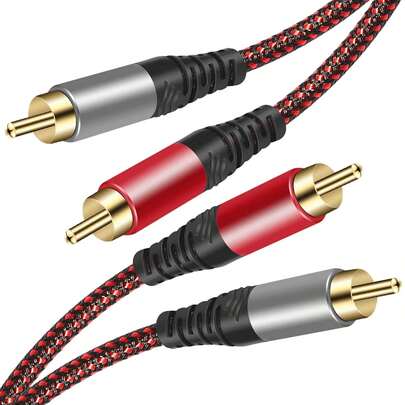 RCA Cable 3Ft,2Rca Male To 2-RCA Male Audio Stereo Subwoofer Cable [Hi-Fi Sound] Nylon-Braided Auxiliary Audio Cord For Home Theater, HDTV, Amplifiers, Hi-Fi Systems,Speakers And Etc