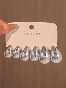 6pcs-12pcs Lightweight Water Drop Design Earrings Set For Women Daily Wear - Large, Medium and Small Teardrop Earrings - View 5