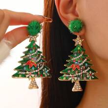 1 Cặp bông tai hợp kim đính đá hình cây thông Noel, quà tặng trang sức dự tiệc ngày lễ (Không kèm thiệp) - Nhiều màu - Xem 9