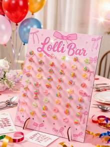 Giá trưng bày kẹo mút bằng gỗ 60 lỗ, giá đựng kẹo thiết kế nơ hồng sáng tạo, thích hợp cho trang trí bàn tráng miệng tiệc cưới, sinh nhật, đồ dùng tiệc tùng. - nơ - Xem 4