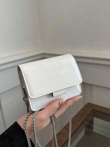 Textured Mini Bag, 2025 Summer Fashion Versatile Chain Strap Crossbody Bag, Stylish Mini Square Bag - White - View 7