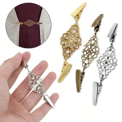 2/4/6 piezas Clips de suéter geométricos huecos de moda, clips de suéter de aleación vintage, clips de bufanda de seda, clips de cuello de camisa, clips antideslizantes para mantener el cuello de su cárdigan a la moda