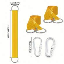 6pcs Tree Swing Hanging Kit - 5cm Wide Yellow Straps With Two Alloy Carabiners - Includes Tree Protection Spacers - Easy & Fast Installation For All Types Of Swings