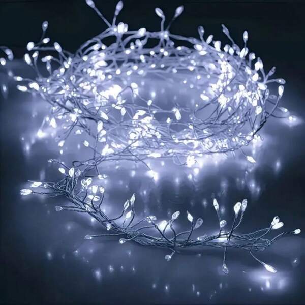 1pc, 200/100 LED Christmas String Lights, Battery Operated Or USB-Powered Copper Wire Firecracker String Lights, Warm White Christmas Decorative Lights, 8 Lighting Modes, Silvery Copper Wire Flashing Lights, Suitable For Home, Party, Wedding, Wreath, Christmas Tree, Christmas Tree Decorations, Christmas Decorations, Christmas Decorations