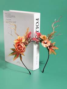 1pc Cute Deer Antler Headband, Floral Branch Wreath Headpiece, Nature Inspired Decor Prop For Photo Shoot, Women Hair Accessories - 22423 - View 6
