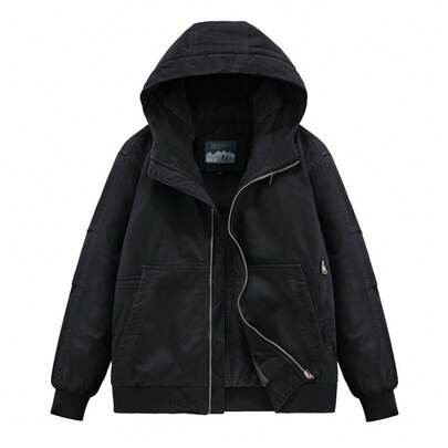 Nueva chaqueta corta de trabajo holgada y casual para hombres, forrada de felpa, acolchada de algodón grueso, con capucha, ropa de invierno para hombres