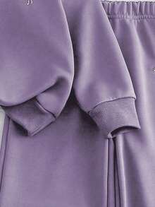 Chatreadl 2 piezas Conjunto de sudadera y pantalones de unicolor con bordado de unicornio para niñas, diseño minimalista, cómodo para primavera, otoño e invierno - Púrpura polvoriento - Ver 5