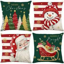 Juego de 4 fundas de almohada de Navidad , 45 x 45 cm funda de cojín de lino para sofá,Patrón de Navidad Cojín Sofá Decoración, Adecuado para sofá, cama, hogar, automóvil, interior, exterior (J) - O - Ver 4