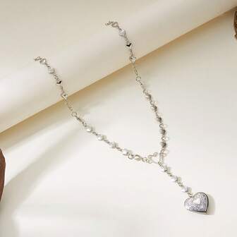 1pc Vintage Heart Tassel Creative Heart-Shaped Locket Necklace, Suitable For Women's Daily Wear