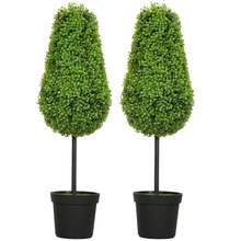 HOMCOM Set Of 2 Artificial Boxwood Plants, 90cm Teardrop Shape, Plastic Potted Artificial Plants, Modern Room Decoration - 1 - 查看 1