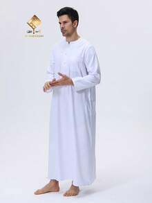 AL HARAMAIN 2025 Best Selling Latest Soft & Pilling-Resistant Material High-End Arabic Men's Robe. Moroccan Fashion Long Sleeve Round Neck Embroidered Design Prayer Robe, Men's Elegant Arabic Robe - Soft Long Sleeve Prayer Robe, Machine Washable, Suitable For All Seasons And Religious Occasions | Round Neck Design | Smooth Texture | Men's Traditional Arabic Robe, Moroccan Style Design