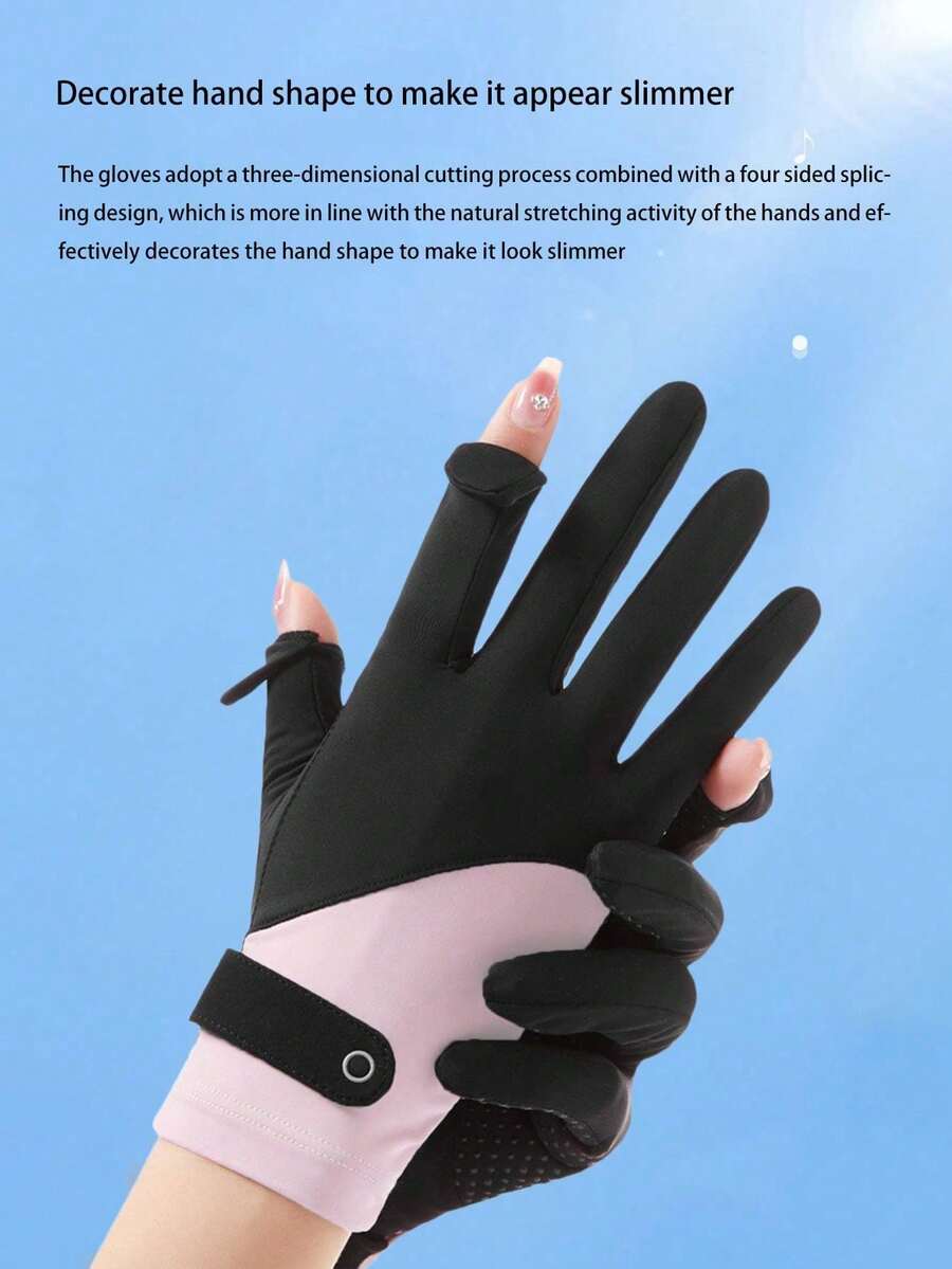 1 Pair Of Multi-Color Lightweight, Quick Drying, Breathable, UV Resistant Exposed Gloves For Women, Suitable For Driving, Cycling, And Outdoor Activities