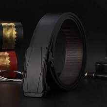 男士休闲黑色自动扣皮带套装（1/2件装） - 时尚商务风，是送给丈夫或男友的理想礼物，PU材质，适合搭配牛仔裤和办公服装 - A - 查看 12