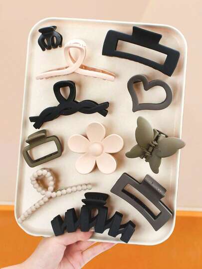 9pcs/Set Minimalist Elegant Hair Clips Set, Includes Geometric, Floral, Heart Designs - Suitable For Women And Girls, Fits Various Styling Needs For Daily, Work, Date Occasions