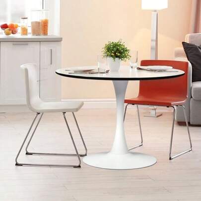 80cm Round Dining Table, Kitchen Table With Marble Finish Top And Metal Frame, Coffee Table Indoor Outdoor, Multi-P...