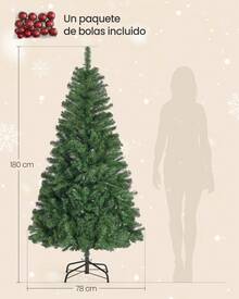 Árbol de Navidad Artificial, Abeto de 180 cm, Ramas de PVC, con Soporte de Metal, Montaje Rápido, Verde, Árbol de Navidad - Verde - Ver 5
