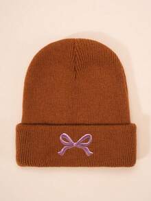 1顶绣花蝴蝶结纯色针织婴儿/儿童滑雪帽，男女童保暖组合，Y2K风格户外冬季针织帽，百搭保暖针织帽，适合日常佩戴 - 針織帽 - 查看 7