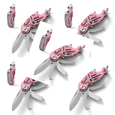 VIRENKNIFE Folding Pocket Utility KnifeKeychain Knife 9 In 1 Multitool Package Opener Bottle Opener Screwdriver Component Safety Lock Box Cutter Mini EDC Knives For Everyday Carry Donut