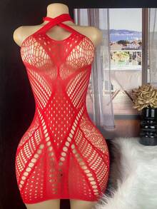 4 piezas Vestido de mujer con diseño hueco, lencería sexy de red para noche romántica