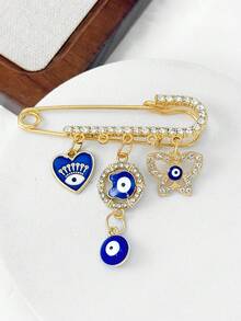 Rhinestone Devil's Eye Brooch With Gratitude Card Elegant Deep Blue Eye Brooch, Suitable For Waist Sweaters, Luxury Accessory - Multicolor - View 4