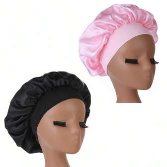 2Pcs/1Pc Silk Bonnet For Sleeping, Satin Hair Bonnets, Soft Elastic Band Silk Sleep Cap, Silk Hair Wrap For Curly Hair