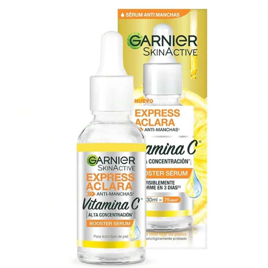 Garnie r Express Aclara Sérum facial Anti manchas con Vitamina C, 30ml. Hidrata, ilumina, unifica el tono de la piel y reduce las manchas oscuras - Amarillo - Ver 1
