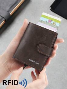 RFID Solid Color Anti-Theft Men's Wallet, Auto Pop-Up Card Slots Business Short Bifold Card Holder - Multicolor - View 7